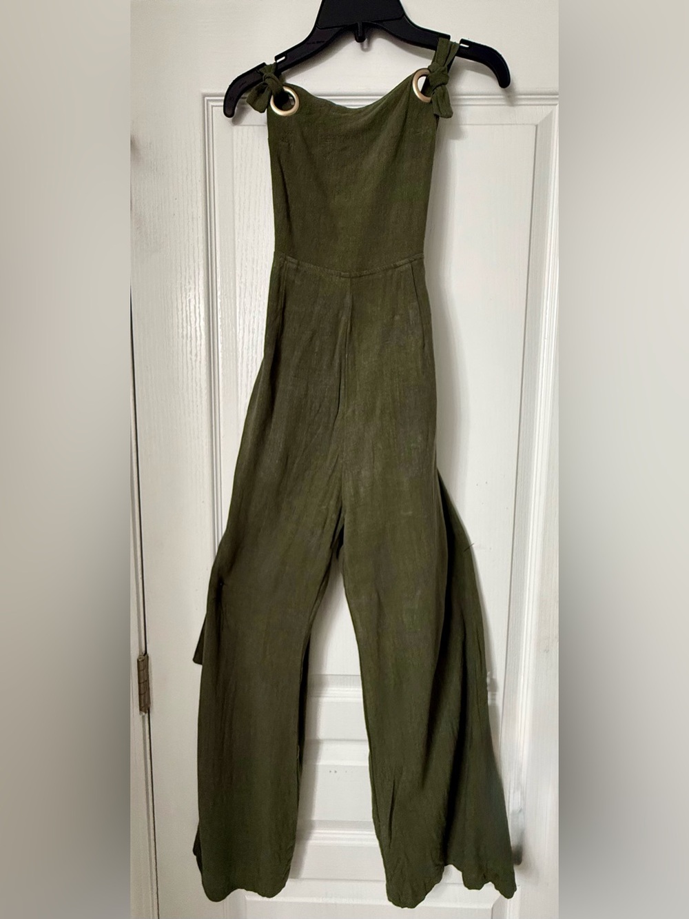Storia Olive Wide-Leg Jumpsuit with Knot Shoulder Rings